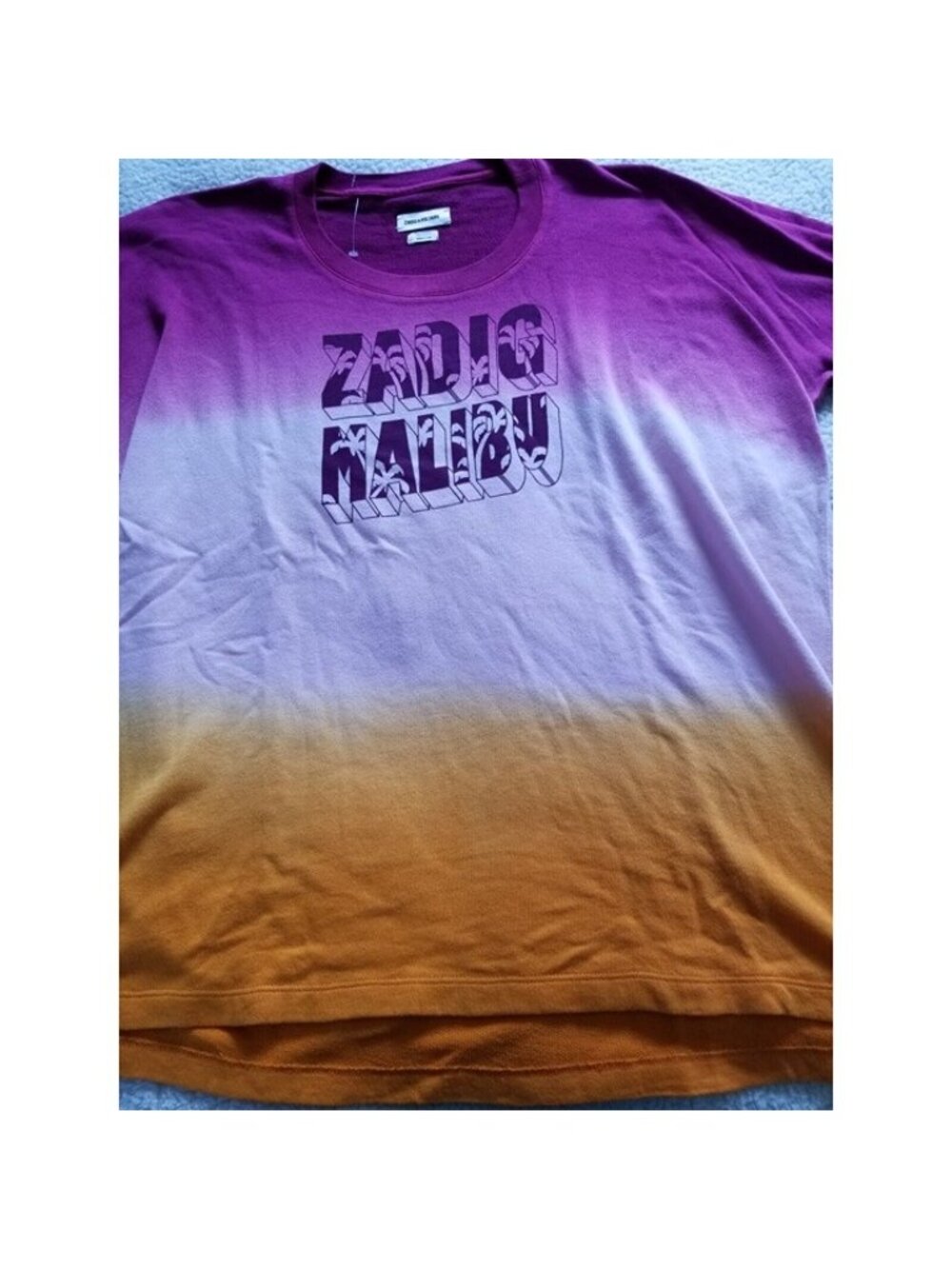 ZADIG & VOLTAIRE Zadig Malibu Dye Dip French Terry Short Sleeve Sweatshirt Sz L - Picture 6 of 11
